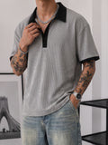 [Villa Le Water OBM] Men'S Heavyweight Patchwork Button-Up Collar American POLO Retro Short Sleeve - Dark Gray