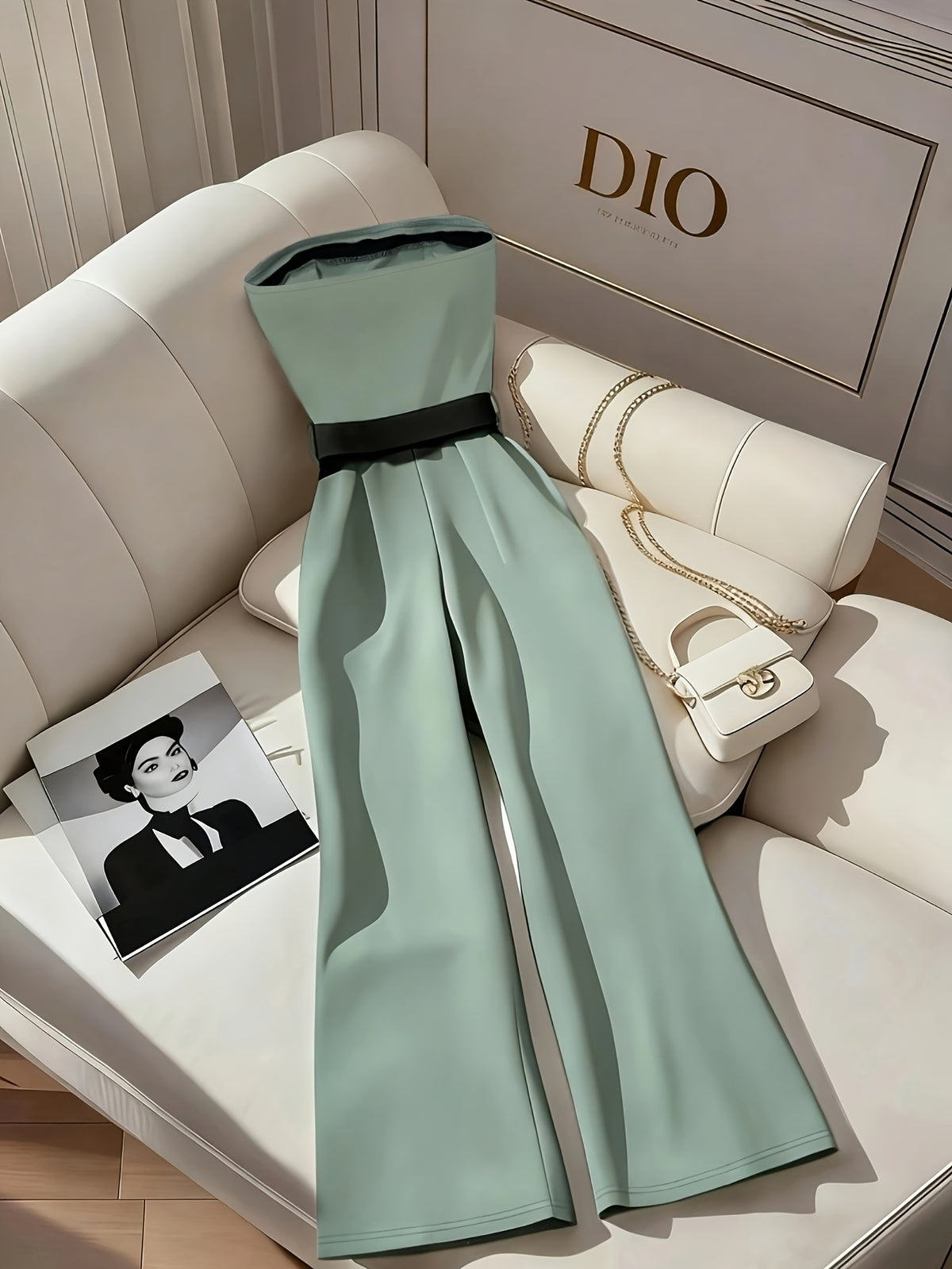 Autumn New Jumpsuit Elegant Slim Fit Contrast Design with Belt Suitable for Daily And Work Wear ASD1 - Light Green