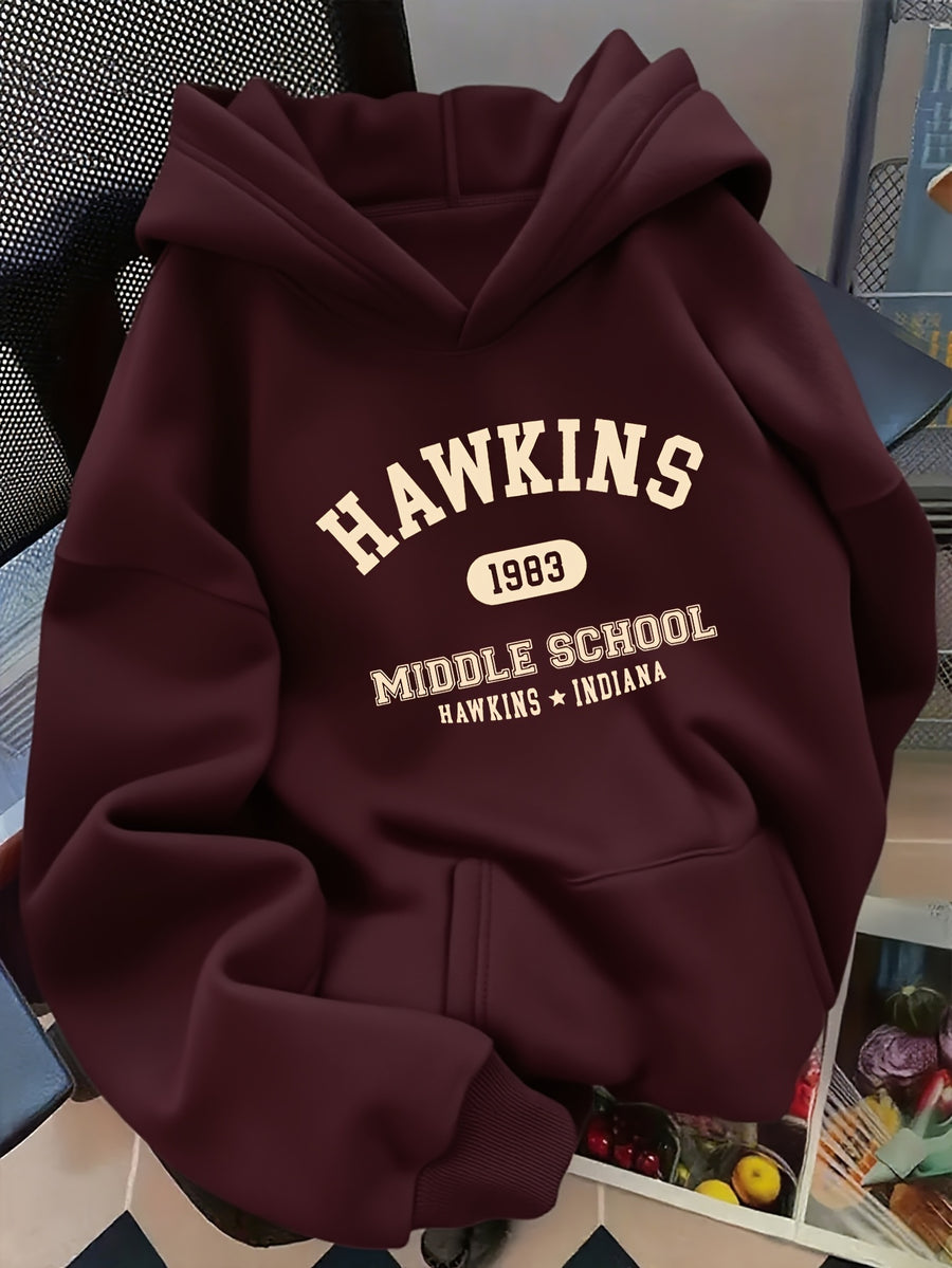 D92 - A Women'S Hooded Sweatshirt, Trendy Creative Letter Pattern Print, Beautiful Fashionable Loose Autumn And Winter New Versatile Casual Sweatshirt, Women'S Clothing, Solely Tops/No Bottoms - QHH4089 - Deep Red