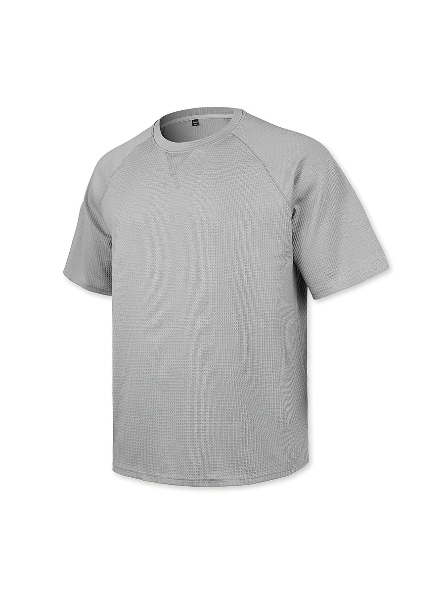Men's Short-sleeve Waffle T-shirt, Lightweight and Breathable Crewneck Top, Suitable for Daily Casual Wear, Summer Vacations, and Outdoor Activities, with a Loose Fit - 1pc Gray