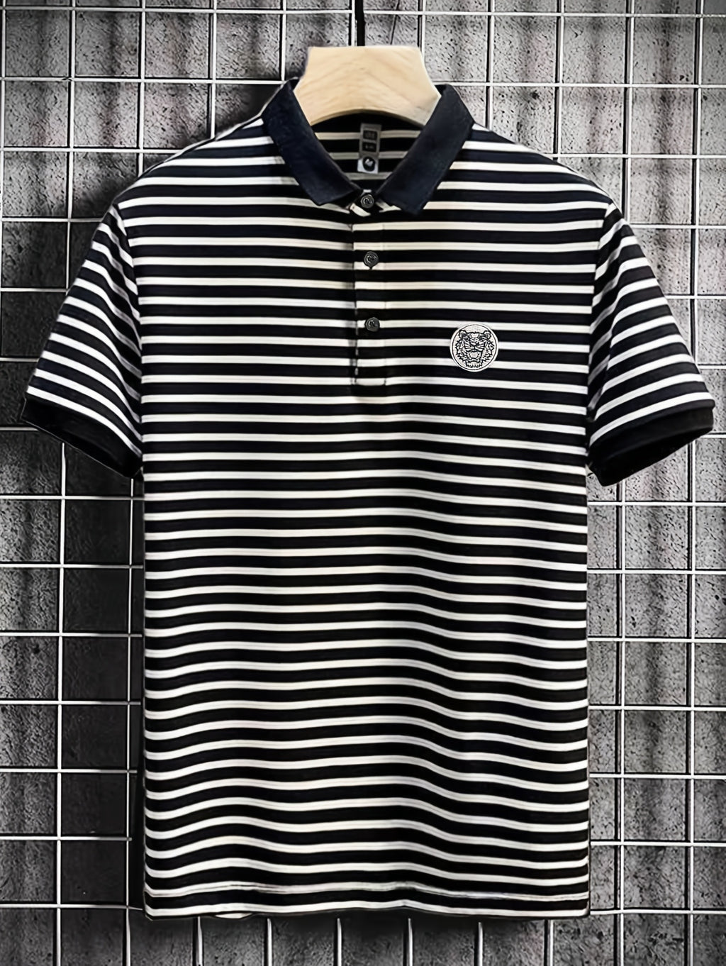 Men's POLO Shirt Short Sleeve T-Shirt Summer Striped Collared Lapel Fashion Streetwear Brand Cool Thin Casual Embroidered Top - Black
