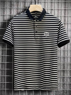 Men's POLO Shirt Short Sleeve T-Shirt Summer Striped Collared Lapel Fashion Streetwear Brand Cool Thin Casual Embroidered Top - Black