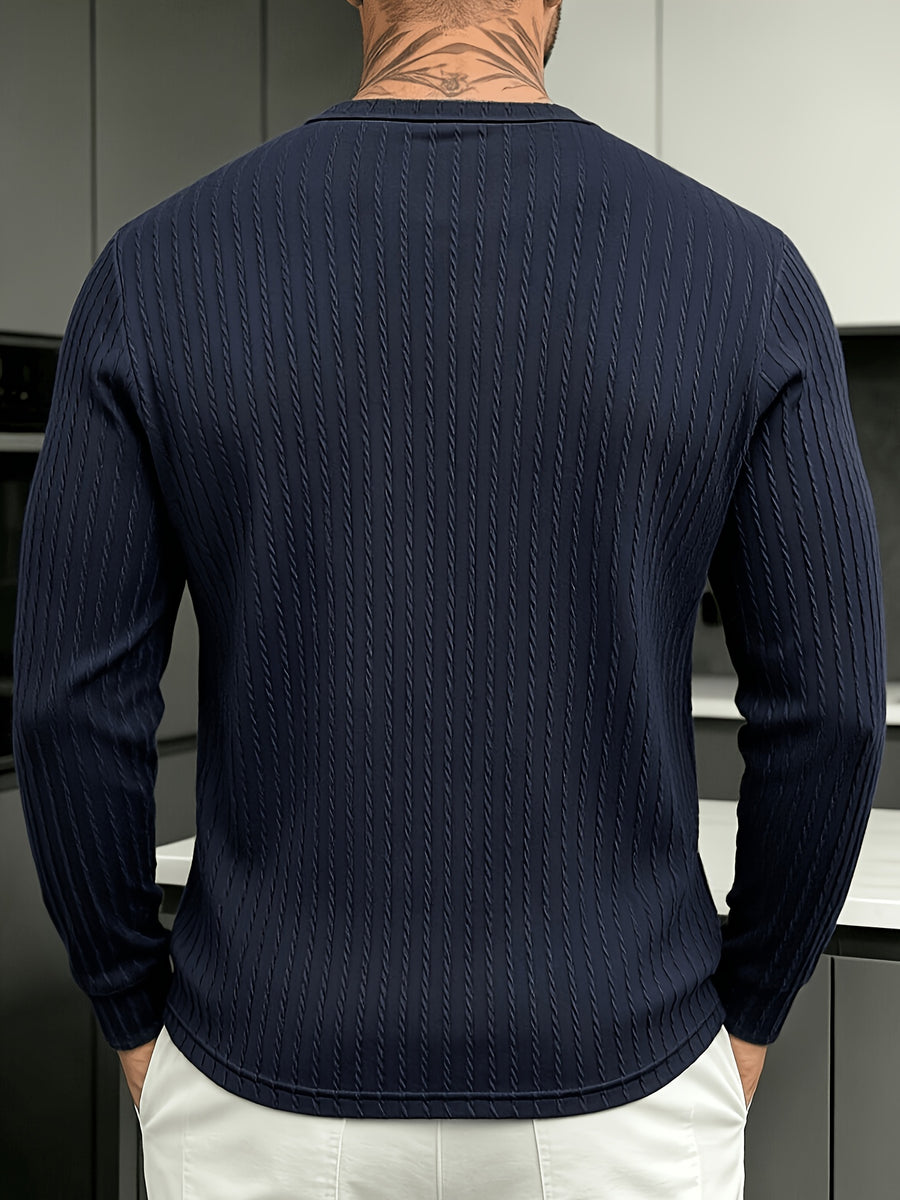 Halloween Thanksgiving Black Friday Cyber Monday Christmas Ultra V 2pcs Men'S Vertical Texture Henley Long Sleeve T-Shirts, High-Elastic Jacquard Fabric Slimming And Slimming, Semi-Open Button Collar Easy And Atmospheric - Hidden Ash