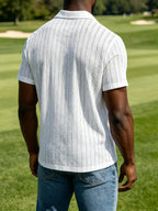 Men'S Crochet Knit Camp Collar Shirt, Short Sleeve Button- for Beach Vacation Casual Daily Wear - White