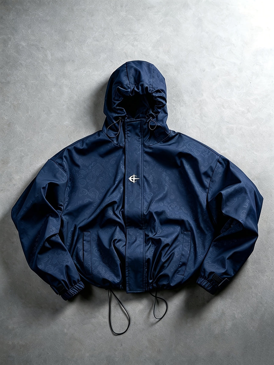 Men'S Spring Autumn Bomber Jacket with Drawstring Hood And Zipper Cardigan, Drawstring Hem Thin Jacket Casual Trendy Outerwear - Blue