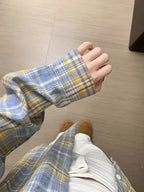 Korean Style Lazy Beautiful Plaid Shirt Women'S Spring Summer Autumn Loose Jacket Elegant Women'S Clothing All-Match Casual Top - Blue And Yellow Plaid