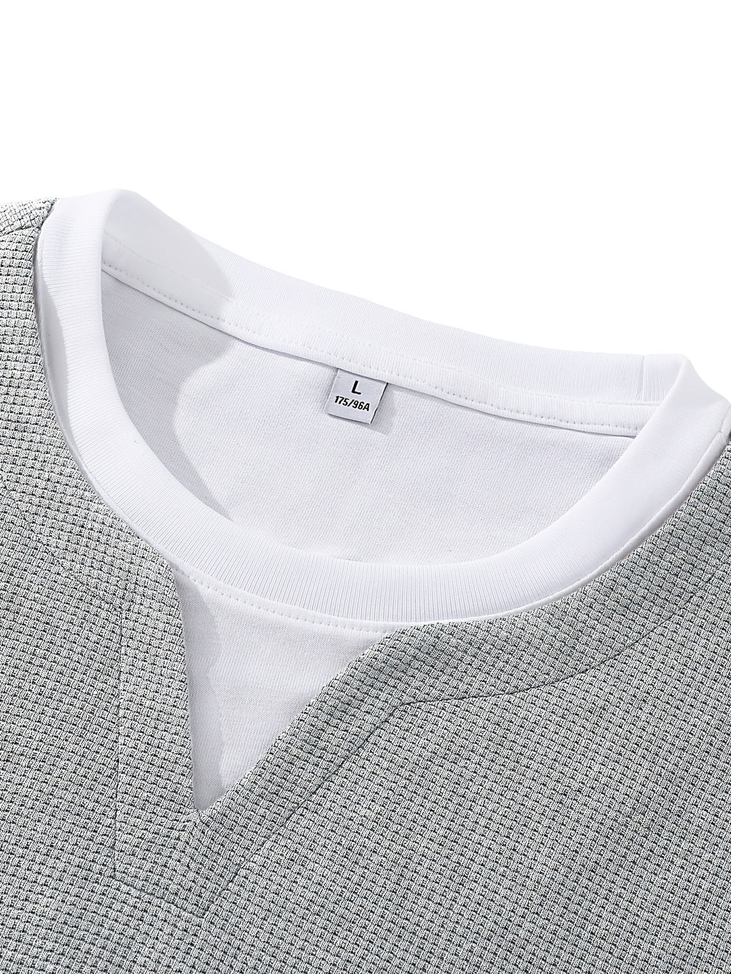 Men'S Long Sleeve T-Shirt Base Layer, New Spring/Autumn Season Faux Two-Piece Design Top, Solid Color Waffle Fabric Textured Pullover, Men'S Fashion Trendy Casual Sports Versatile Knit Sweater - Grey