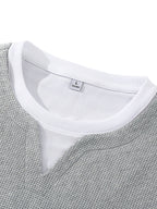 Men'S Long Sleeve T-Shirt Base Layer, New Spring/Autumn Season Faux Two-Piece Design Top, Solid Color Waffle Fabric Textured Pullover, Men'S Fashion Trendy Casual Sports Versatile Knit Sweater - Grey