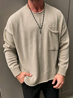 Men'S Round Neck Knit Pullover Sweater, Soft Long Sleeve Sweater for Autumn And Winter, Casual Wear - Apricot
