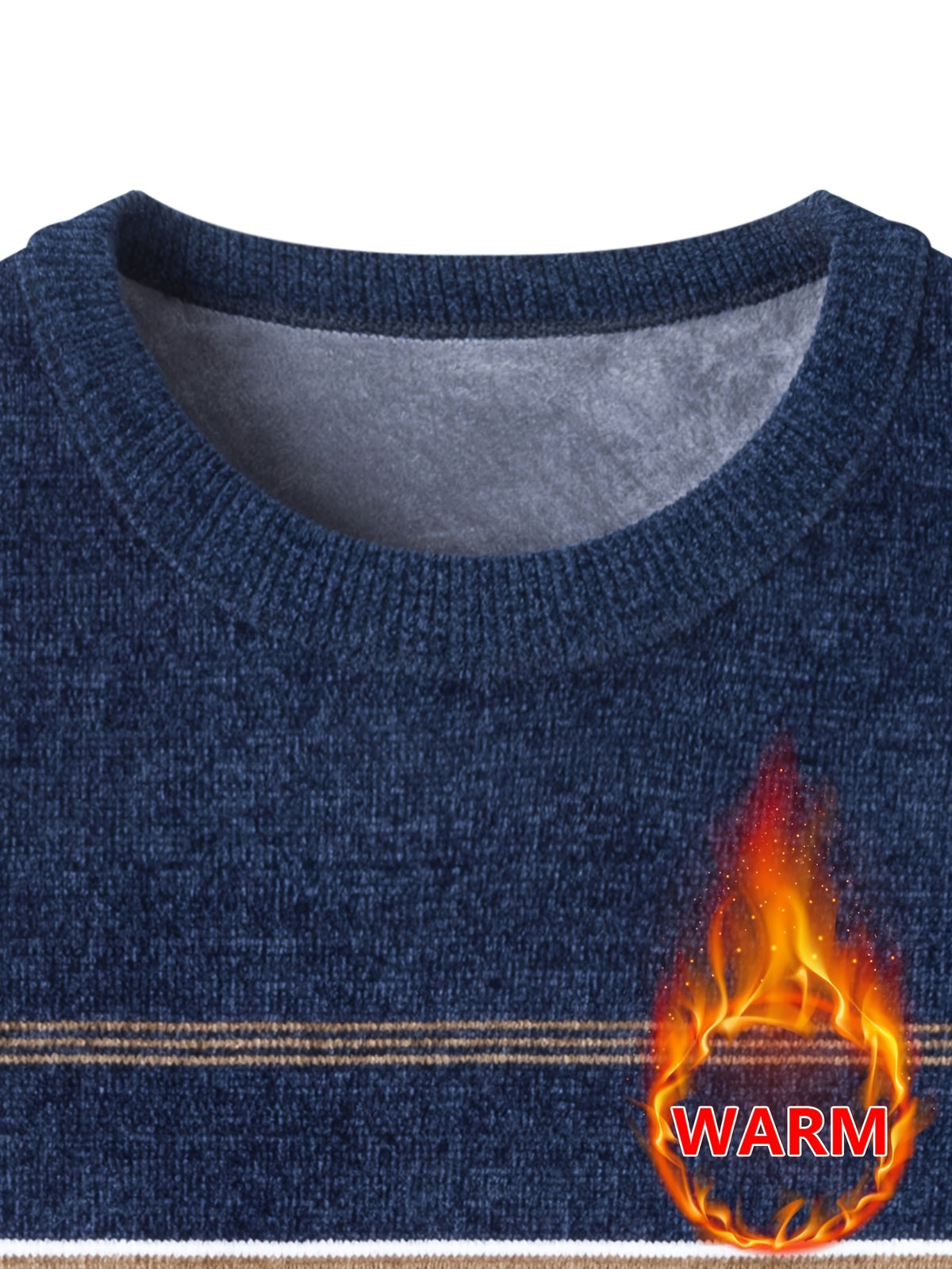 Minimalist Urban -Lined Crewneck Knit Sweater for Warm Daily Commuting - Camel