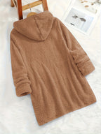 Women's "Yes I'm Cold" Printed Teddy Bear Hooded Sweatshirt - 100% Polyester Relaxed Fit Long Sleeve Pullover with Double Pockets, Cozy Fleece-Lined Casual Winter Top for Fall & Winter - Camel