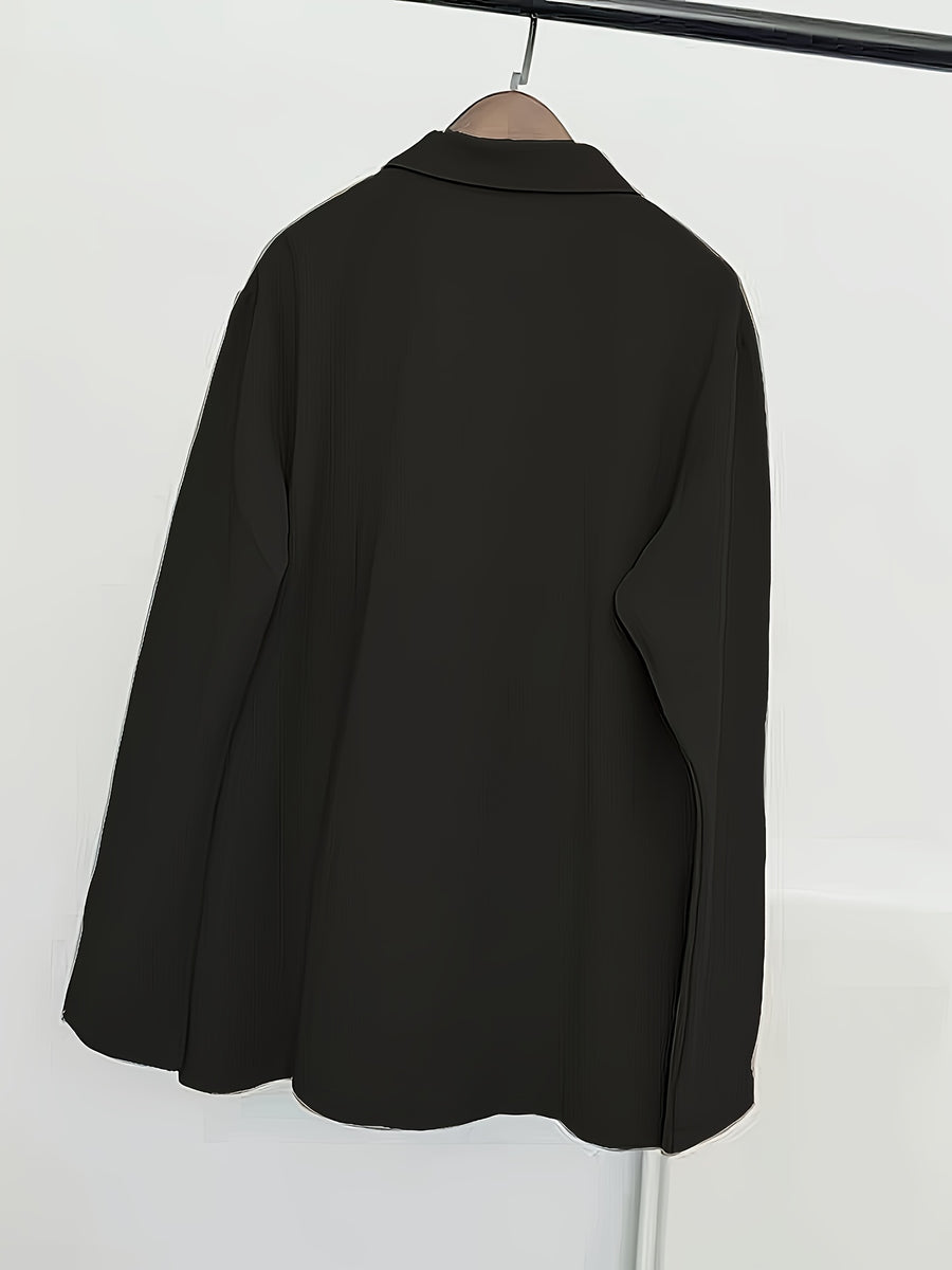 A new stylish Women's Korean-style autumn and winter single-layer suit jacket, loose thin suit with pockets, elegant and versatile, suitable for both casual and commuting wear. [No lining, looks good on those weighing less than 65 kilograms] - Black