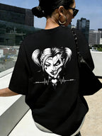 Women'S New Short-Sleeved T-Shirt, 100% T-Shirt Top, WB Brand Authorized "Joker" Joker Quinn Print Summer Breathable Top, Slim-Fit Women'S T-Shirt, Fashionable Women'S Clothing - Black