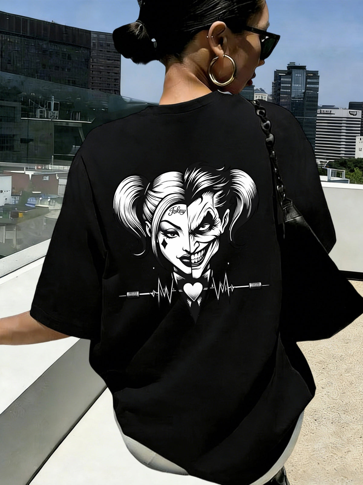 Women'S New Short-Sleeved T-Shirt, 100% T-Shirt Top, WB Brand Authorized "Joker" Joker Quinn Print Summer Breathable Top, Slim-Fit Women'S T-Shirt, Fashionable Women'S Clothing - Black