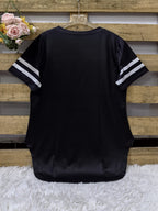 2026 European And American Spring Summer New Women'S Clothing Digital Print Curved Hem V-Neck Loose Casual Short Sleeve T-Shirt Top - Black