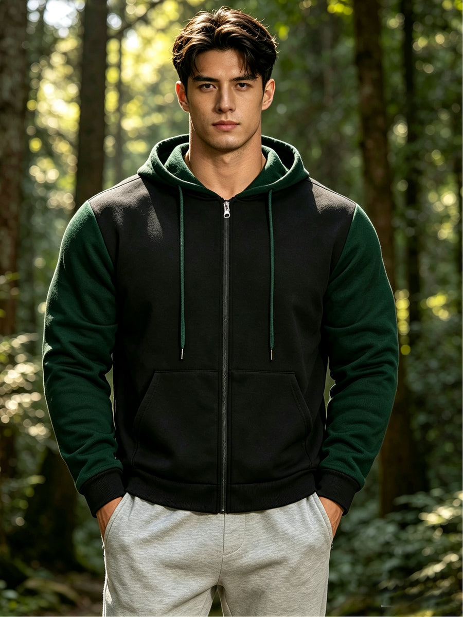 2026 New Men'S Solid Color Hooded Jacket, Spring Autumn Style Zipper Sweatshirt, Suitable for Casual Wear, Outdoor Activities, Cycling, Hiking, Hunting, Climbing, Mountaineering, Camping, And Work, Zippered Hoodie, Easy Versatile Style - Green