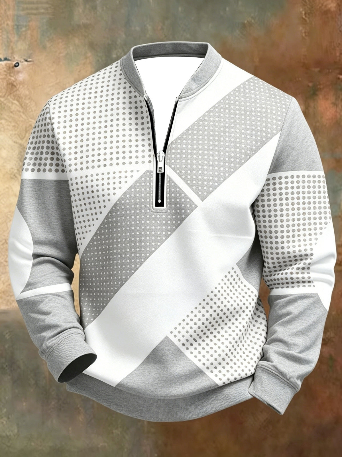 Men'S Autumn Winter Polo Zipper Sweatshirt, Classic Trendy New Half-Zip POLO Sweatshirt, American Retro Geometric Color-Block Print, Polo Stand Collar, Machine Washable, Daily Casual Party Outdoor Essential, Fashionable Long Sleeve Athletic Top - Mix color 5