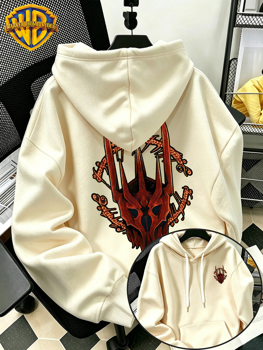 Authorized by Warner Bros., 2026 New Soren Helmet with Red Print, Men'S Hoodie, Hooded Sweatshirt, Kangaroo Pocket And Drawstring Hat, Suitable for Daily And Outdoor Sports Wear, Autumn And Winter Warm Jacket, Fashionable Jacket - Apricot