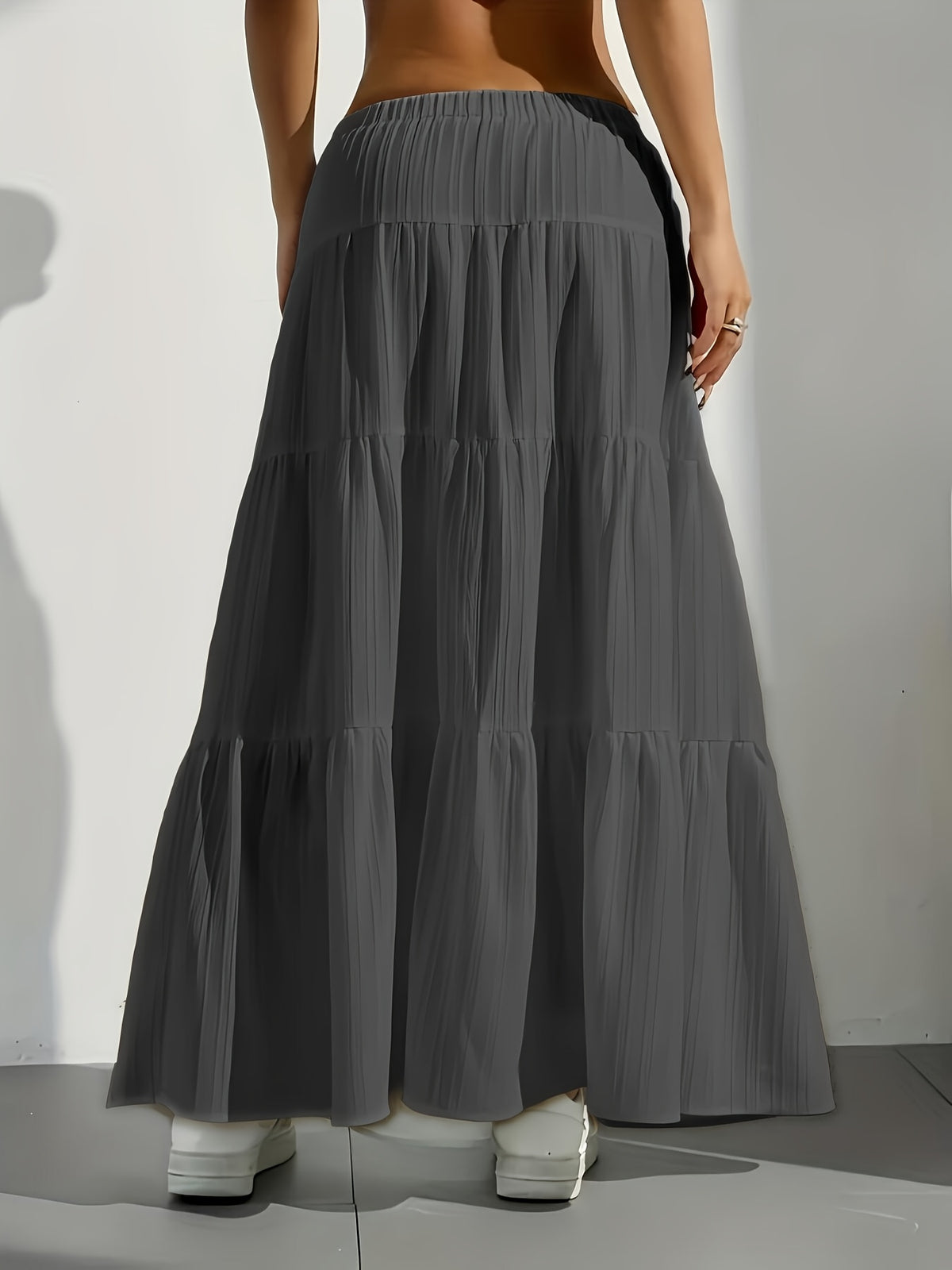 Elegant Style 2025 Western Cross-Border Women'S New Solid Color Half Skirt with Tie-Back Flared Skirt Loose Half Skirt Women - Dark Gray