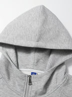 Men's Full-Zip Hoodie, Geometric Patchwork Loose Fit Long Sleeve Hooded Sweatshirt, Casual Streetwear Outerwear with Side Pockets, Thick and Soft Fabric Jacket, Suitable for Daily Walks, Gym, Sports, Outings, and Urban Streetwear - Light Grey