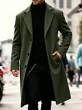 Men's Long Tweed Overcoat, European and American Style Suit Lapel Single-Breasted Slim Fit Blend Coat, Autumn/Winter Windproof and Warm Business Men's Wear, Multiple Colors Available, 100% Polyester - fern green