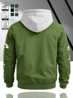 Fashion Casual Men'S Contrast Color Hooded Cardigan Long Sleeve Jacket, Letter Print, Comfortable And Versatile, Suitable for Autumn Winter JK5682, Sporty, Breathable, Regular Fit, Daily - Bright Green