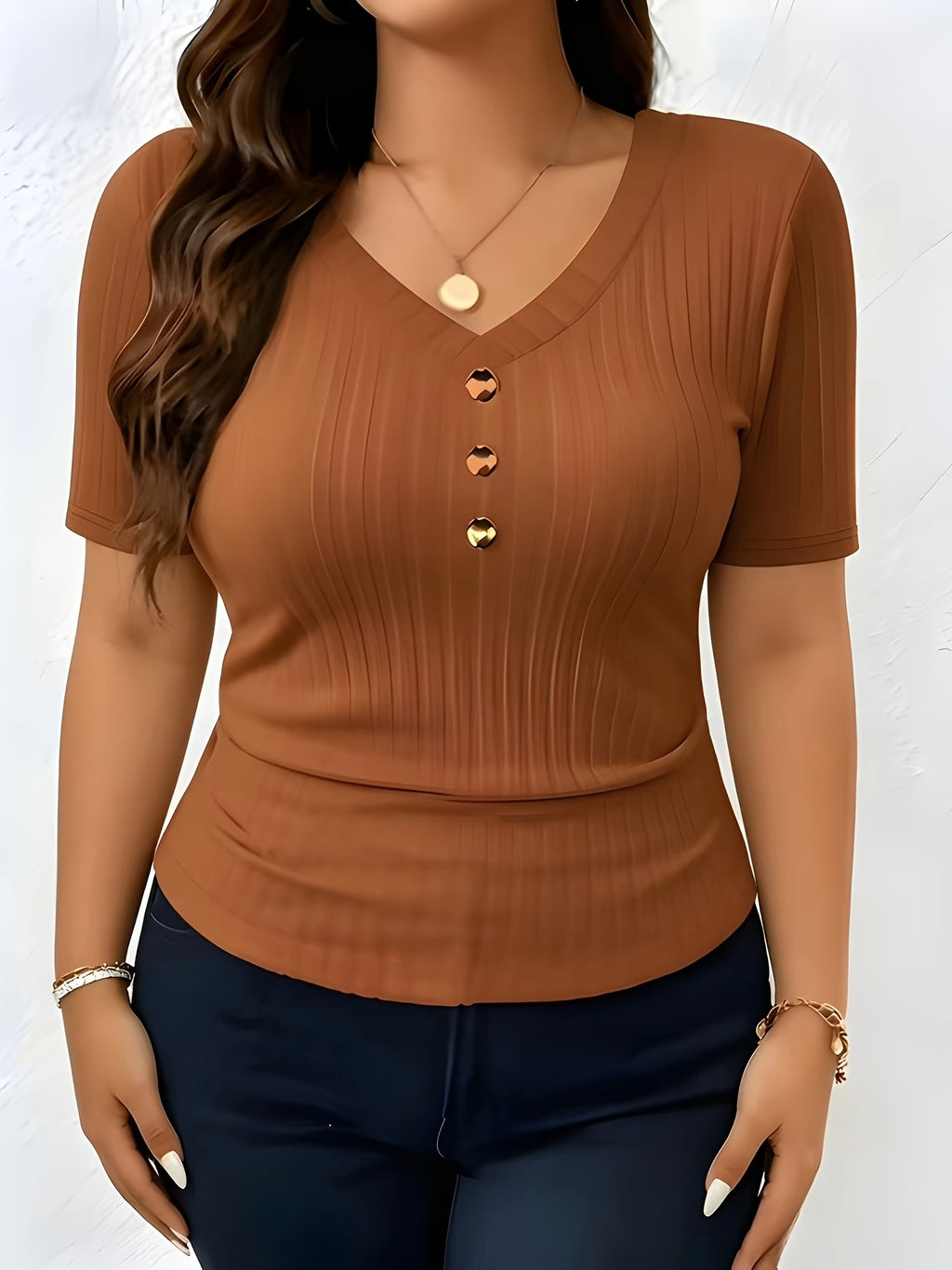 European and American Women's Fashion T-Shirt - Coffee Color