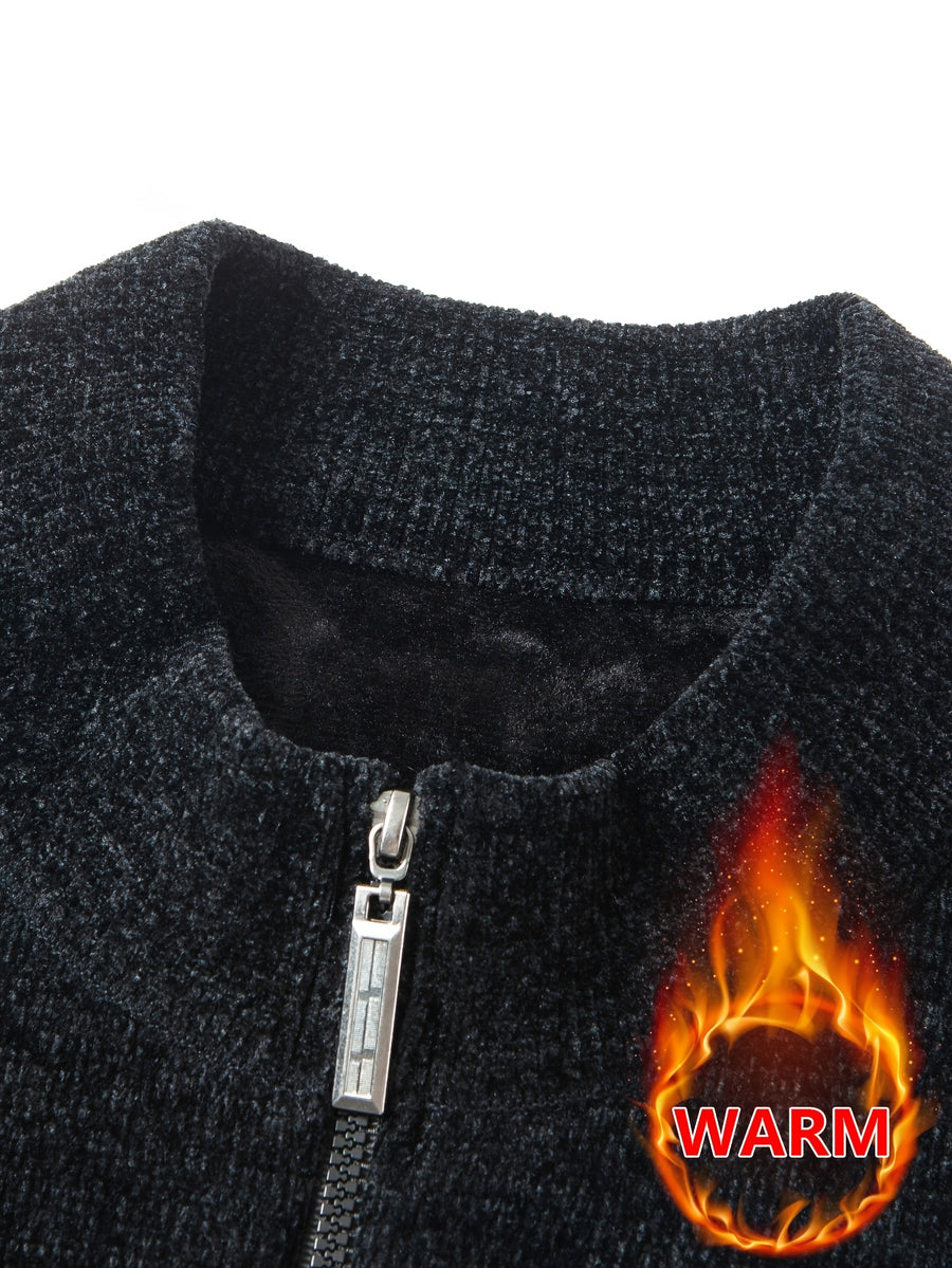Minimalist Urban -Lined Half-Zip Sweater for Warmth and City Casual Wear - Blue