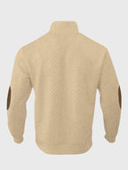 1pc Men'S Stand-Up Collar Jacquard Knit Henley Shirt, Mature Retro Mock Neck Pullover Polo, Random Texture Color-Block Neckline Jacquard Patchwork Design, Suitable for Outdoor Casual Sports Wear, Can Be Used As a Men'S Birthday Gift - Apricot