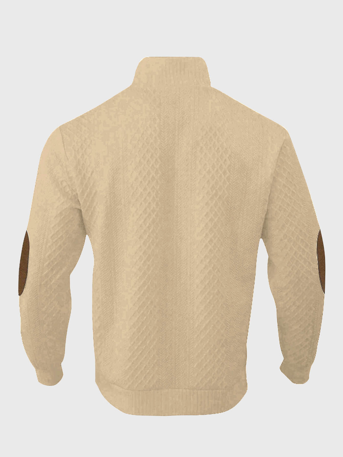 1pc Men'S Stand-Up Collar Jacquard Knit Henley Shirt, Mature Retro Mock Neck Pullover Polo, Random Texture Color-Block Neckline Jacquard Patchwork Design, Suitable for Outdoor Casual Sports Wear, Can Be Used As a Men'S Birthday Gift - Apricot
