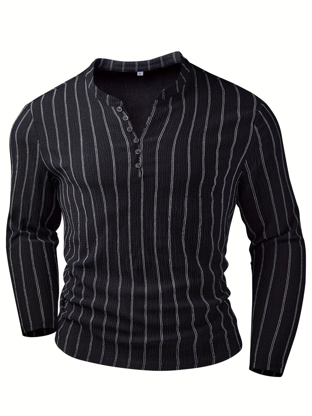 Men'S Fashion Men'S Clothing Top T-Shirt Autumn Winter Casual Striped Long Sleeve Shirt Button Sports Men'S Henley Shirt - Black