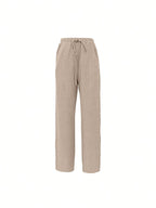 Women'S Solid Color Long Pants, Side Seam Lace Trim, Casual Wear, Loose Trousers - Apricot