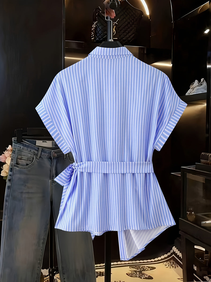 DJ260318331 Women's Elegant Casual Striped Shirt - Blue