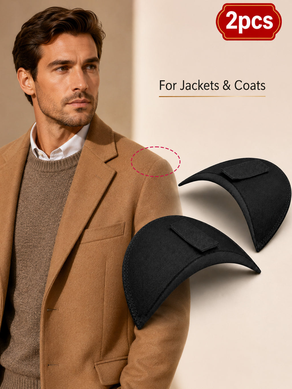 2pcs Lightweight Black Shoulder Shaping Pads, Hook-And-Loop Inserts for Tops And Coats, Builds a Fuller More Polished Shoulder Line - Black