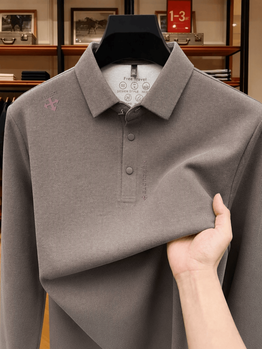 Men's Lapel Long Sleeve Polo Shirt Thickened Warm Top Autumn Winter Business Casual Layering Apparel for Middle Aged Dad Versatile Daily Outfit Suitable for Golf Fishing Tennis Sports Office And Daily Wear for Men - Coffee Color