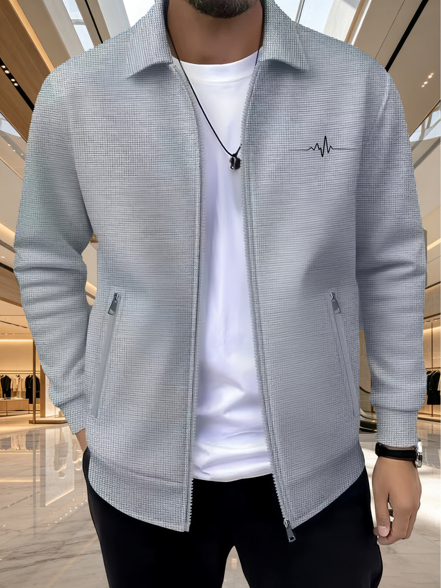 Men'S Casual Lightweight Outdoor Sports Coat, Stylish Lapel Waffle Check Print Jacket - Grey