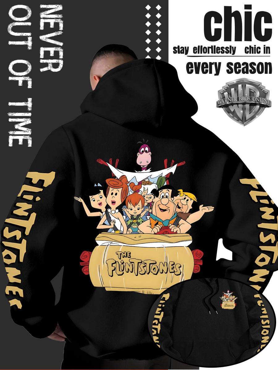 Men'S Hooded Sweatshirt, Cool American Retro Street Style, Classic Original Family Full Assembly Design, with Vintage Bold Font Decoration, Sleeve Theme Patterns, Machine Washable And Non-Deformable, Fall/Winter Skin-Friendly Warm Long Sleeve Top - Black