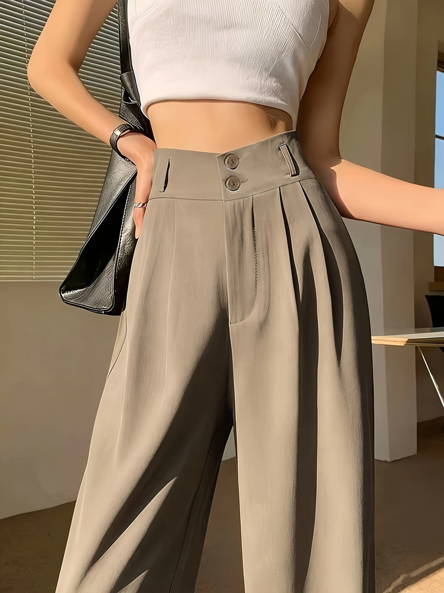 Ice Fiber Fabric Cool Touch Ultra-Thin Summer Women's Long Pants, 2026 Spring/Summer New Style Slim Fit Suit Pants, Trendy Women's Pants, Wide-Leg Loose Fit, Widened Cut, Loose Size, Suitable for Women's Summer Wide-Leg Pants, Draped Straight-Leg - Khaki