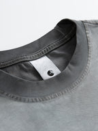American-style Short-sleeve Men's Top, Featuring Gradient Fading and Distressed Effects, with a Fashionable Hem and Sleeve Patchwork Technique, Offering a Versatile Casual Streetwear Style - Dark Gray