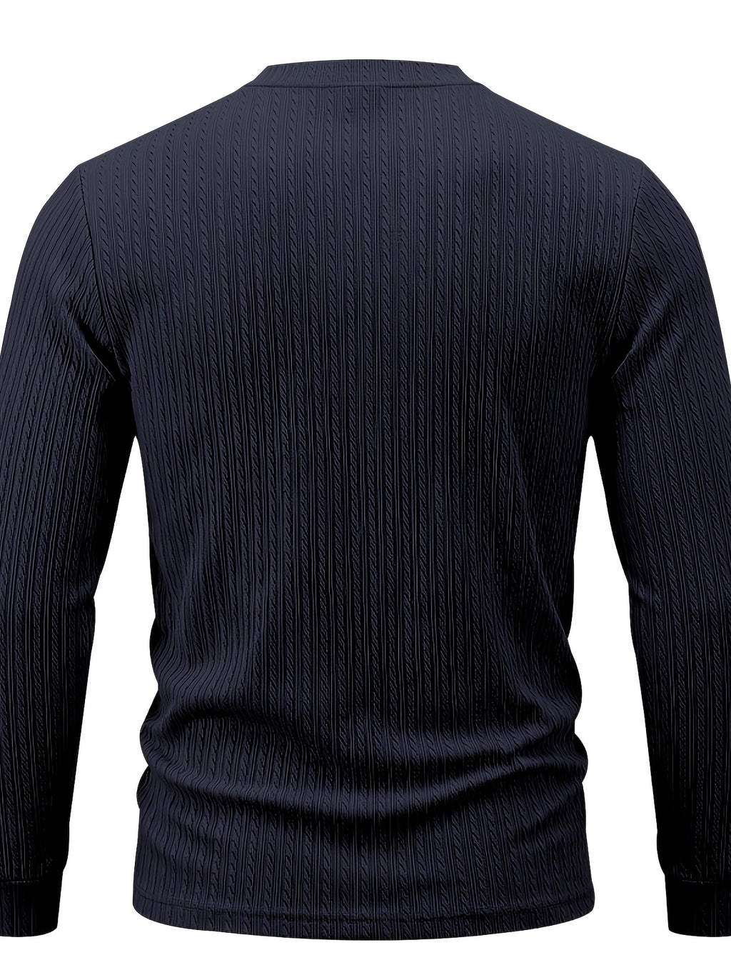 1pc Men'S Jacquard Long Sleeve Henley Shirt Solid Striped Textured Fabric with Stretch Street Style Casual Top for Autumn Winter Fashion White Matchable Pullover Base Layer - Navy Color