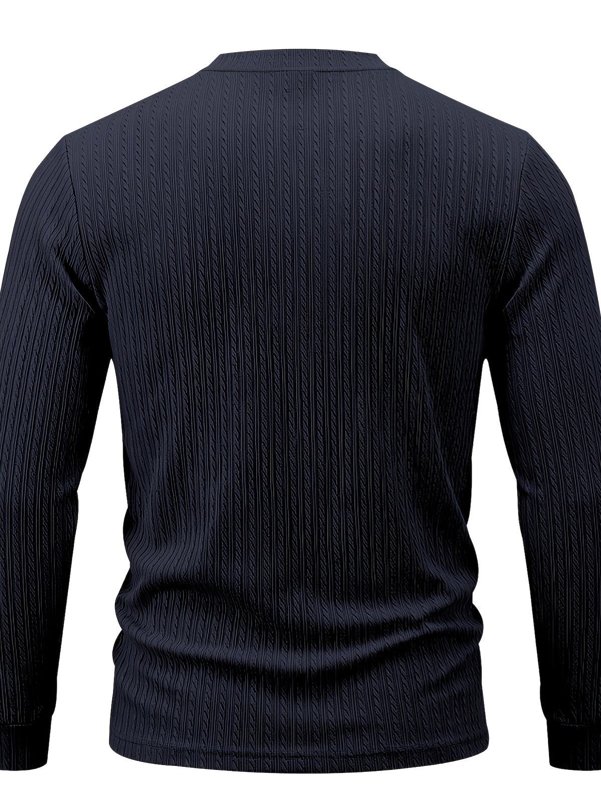 1pc Men'S Jacquard Long Sleeve Henley Shirt Solid Striped Textured Fabric with Stretch Street Style Casual Top for Autumn Winter Fashion White Matchable Pullover Base Layer - Navy Color