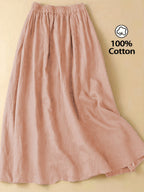 Women'S Solid Color Elegant Style Tie Skirt, Women'S Artistic Style Mid-Length Elastic Waist Skirt, Women'S Casual Solid Color Pure Comfortable Skirt with Invisible Pockets, Suitable for Daily Leisure, Commuting, Beach Vacation Wear - Pink