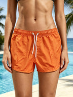 Women's Quick-Dry Drawstring Beach Shorts with Side Slits, Lightweight and Breathable Summer Vacation Swim Trunks - Orange