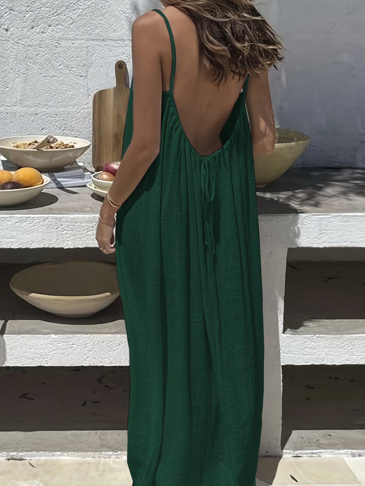 2026 Cross-Border New Women'S Suspender Coat, Backless, Loose Home Wear, Casual Dress - Dark Green