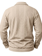 1pc Autumn Men'S Long Sleeve Plaid POLO Shirt Solid Stripe Retro Style Outdoor Sports Casual Pullover Top - Khaki