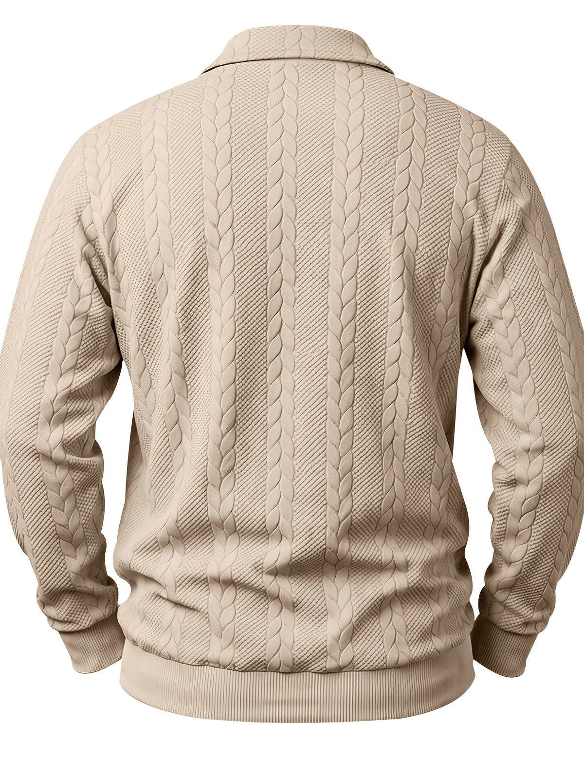 1pc Autumn Men'S Long Sleeve Plaid POLO Shirt Solid Stripe Retro Style Outdoor Sports Casual Pullover Top - Khaki