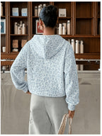 Women's Fashion Leopard Print Hoodie Sweatshirt - Light Cyan
