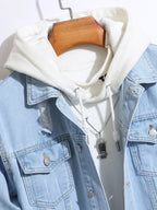 Men'S Street Style Fashion Slim-Fit Ripped Denim Jacket in Solid Color, Casual Men'S Denim Outerwear - Light Blue