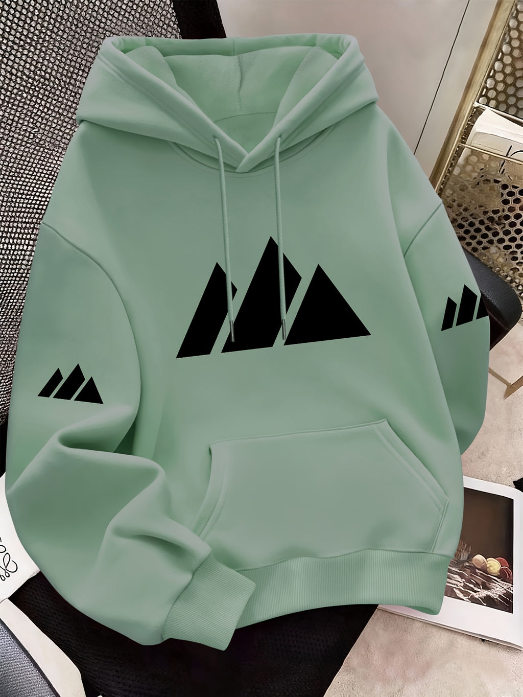 Women Mountain Ranges Graphic Hooded Sweatshirt, Casual Fashion Jacket, Sports Shirt Top, Outdoor Fashion Casual, 2026 New Daily Versatile Autumn And Winter Women Clothing - Green