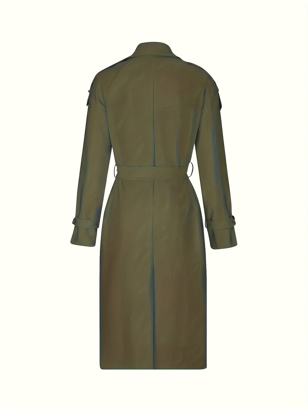 Women'S Autumn Winter Casual Temperament Solid Color Trench Coat Mid-Length Outerwear - Olive Green